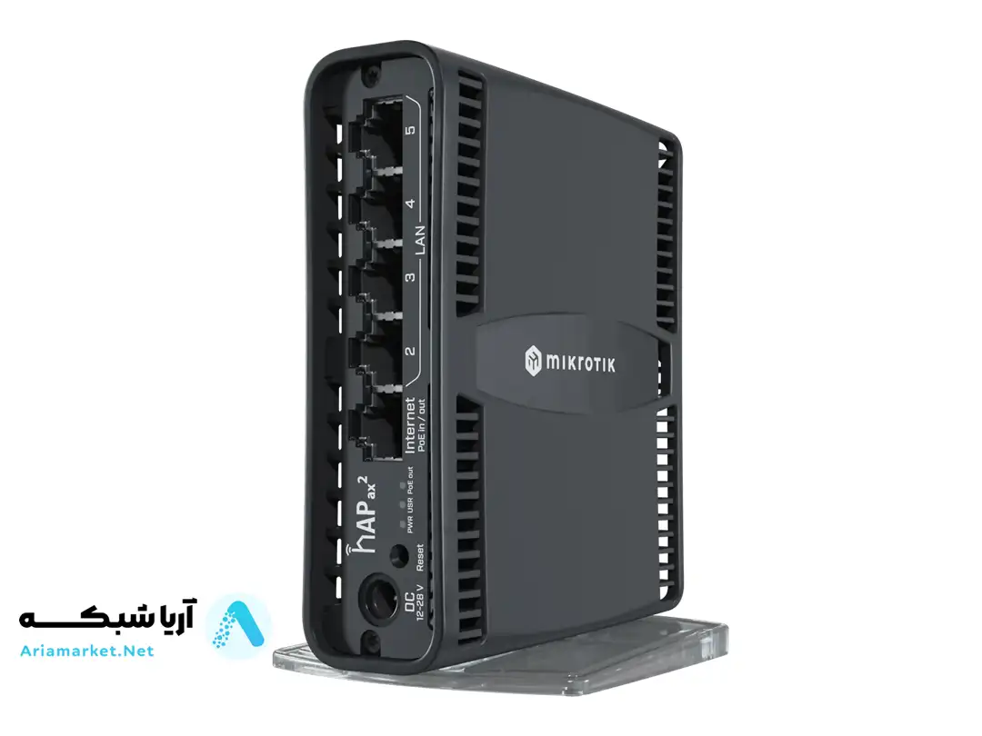 اکسس پوینت میکروتیک مدل hAP ax²، دارای 5 پورت LAN، 1 پورت WAN و 1 پورت WAN/LAN